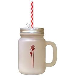 Maroon Palm Trees Frosted Glass Mason Jar With Straw