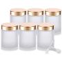 Large Frosted Clear Thick Glass Straight Sided Jar with Gold Metal Overshell Lid - 8 oz / 240 ml (6 pack) + Spatulas