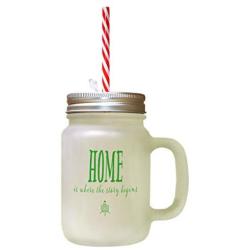Green Home Is Where The Story Begins Frosted Glass Mason Jar With Straw