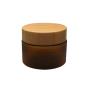 1 Pcs 150ML 5OZ Amber PET Plastic Frosted Empty Refillable Container with Natural Bamboo Lid and Liner Facial Cream Jar Bottle Lotion Pot Box Dispense Case for Balm Storage