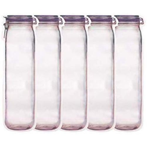 Reusable Mason Jar Bags Portable Mason Jar Zipper Bags Seal Food Saver Storage Bags Snack Sandwich Ziplock Bags (Purple)