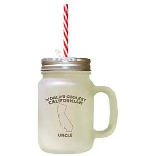 Der Coolste Californian Urgroßvater aus Kalifornien – Brown World Frosted Glass Mason Jar mit Stroh.