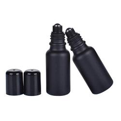 3Pcs 15ML Black Frosted Glass Empty Refillable Roll-On Bottles with Stainless Steel Roller Ball and Cap Essential Oil Perfume Eye Essence Fluid Cosmetic Containers Dispense Sample Vials for Beauty