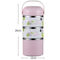 Thermos Food Jar Thermos 304 Stainless Food Flask，Leakproof Insulated Food Containers,High-capacity,Multi-storey，Handle (Color : Pink, Size : 1200ML)