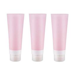 3PCS 80ML 2.7OZ Pink Empty Silica Gel Squeeze Tubes with Flip Cap Emulsion Lotion Shower Gel Shampoo Conditioner Holder Refillable Portable Cosmetic Container Jar Bottles for Travel Camping