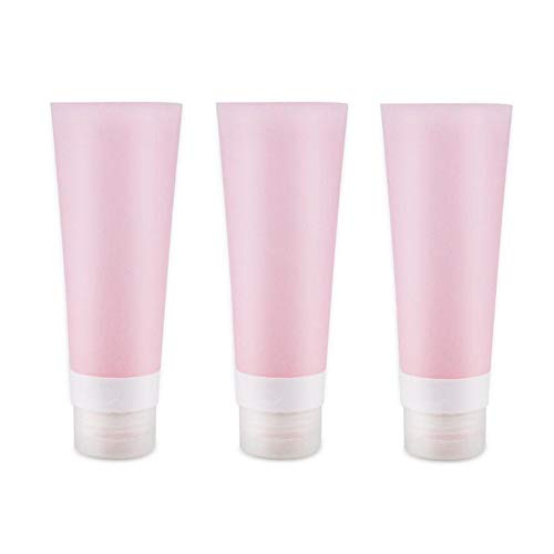 3PCS Empty Refillable Pink Soft Silicon Squeeze Tube Portable Travel Bottle Cosmetic Containers Storage Holder For Cream Lotion Facial Cleaner Shampoo Shower Gel Toiletries