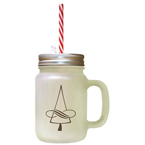 Brown Christmas Tree #1 Frosted Glass Mason Jar With Straw