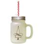 Brown Christmas Tree #1 Frosted Glass Mason Jar With Straw