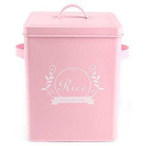 Hot Sale H102 Square Metal Food/Flour/Sundries Kitchen Storage Tin Canister/Bucket/Containers with Lid And Scoop (pink)
