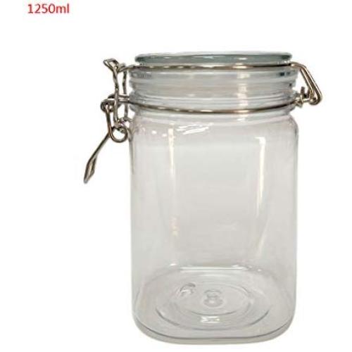 Dsxnklnd 1250ML Plastic Square Clip Top Storage Jar with Airtight Seal Lid Food Candy Container Spice Organizer