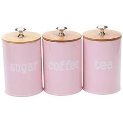 3 X Food Storage Jar, Pink Food Storage Can with Airtight Seal Bamboo Lid -Modern Design Kitchen Storage Canister for Serving Tea, Coffee,Spice