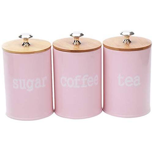 3 X Food Storage Jar, Pink Food Storage Can with Airtight Seal Bamboo Lid -Modern Design Kitchen Storage Canister for Serving Tea, Coffee,Spice