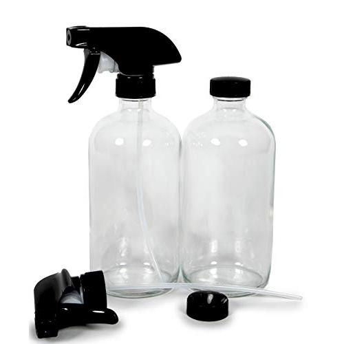 Vivaplex, 2, Large, 16 oz, Empty, Clear, Glass Spray Bottles with Black Trigger Sprayers and lids