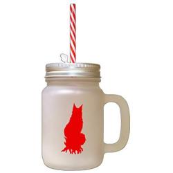 Red Maine Coon Cat Silhouette #1 Frosted Glass Mason Jar With Straw