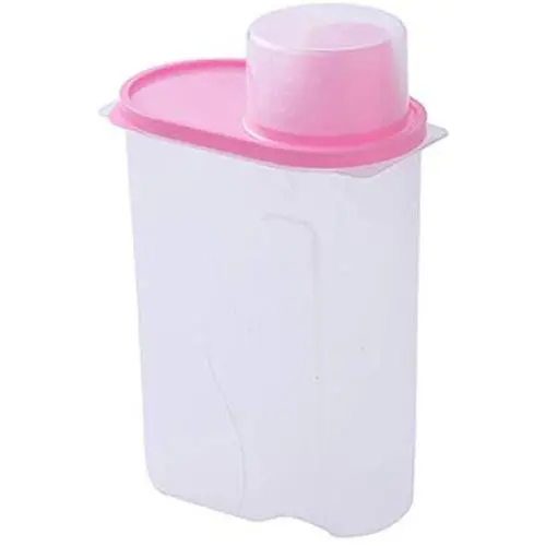 Plastic Cereal Dispenser Storage Box Kitchen Food Grain Rice Container Kitchen Flour Grain Rice Storage Box With Measure Cup,Pink