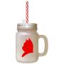 Red American Shorthair Cat Head Silhouette Frosted Glass Mason Jar With Straw