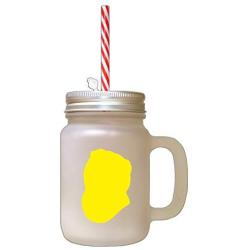 Yellow Scotish Fold Cat Head Silhouette Frosted Glass Mason Jar With Straw