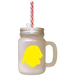 Yellow Greek Harehound Silhouette Frosted Glass Mason Jar With Straw