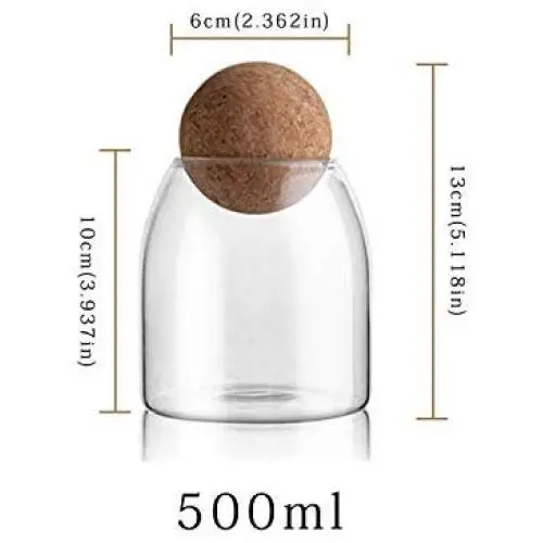 Glas Küchen-Teetassen-Behälter mit Korkverschluss, Gewürze, Zucker, Kaffeebehälter, Aufbewahrungsgläser, 500ml
