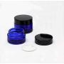 2Pcs 1 Ounce Cobalt Blue Glass Cosmetic Round Jars with Liners and Black Lids Empty Refillable Cosmetic Sample Packing Bottles Containers Jars Pot For Creams Lotion Lip Balm Ointments