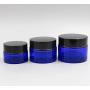 3Pcs 50ml/1.7oz Blue Glass Empty Refillable Cosmetic Jars with Black Cap and Liner Facial Cream Lotion Cases Boxes Pots Tins Containers Dispense Sample Bottle for Cosmetic Cream Balm Storage