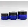 3er Satz 50ml/1,7oz Blaue Glasbehälter mit Schwarzdeckel und Innenliner für Kosmetikcreme, Lotion, Gesichtscremespender, Behälter, Töpfe, Behälter