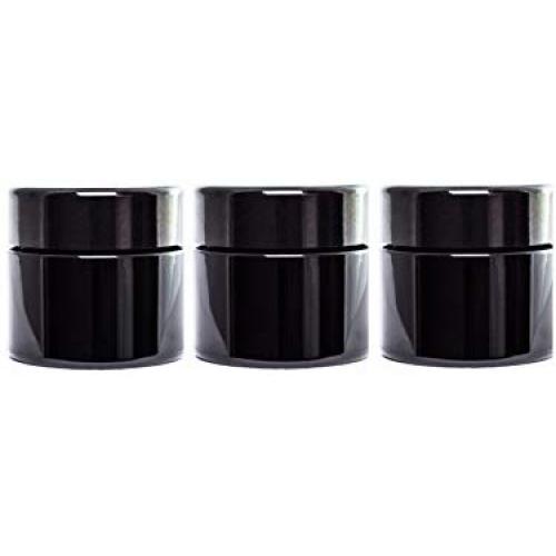 ultravioLeaf 30 ml (1 fl oz) Pocket Size Black Ultraviolet Glass Screw Top Jar | Airtight Stash Container 3-Pack