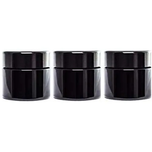 ultravioLeaf 30 ml (1 fl oz) Pocket Size Black Ultraviolet Glass Screw Top Jar | Airtight Stash Container 3-Pack
