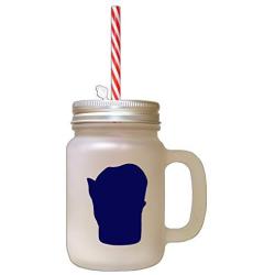 Navy Tonkinese Cat Head Silhouette #1 Frosted Glass Mason Jar With Straw