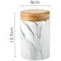 OnePine 400ml Lebensmittelbehälter mit versiegeltem Bambusholzdeckel, Marmor-Muster-Keramik-Kaffeetopf für Tee, Zucker, Kaffee, Bohnen, Getreide