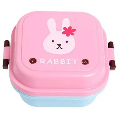 Küchen-Lebensmittelbehälter, luftdichte Lebensmittelbehälter, neue niedliche Cartoon-Lunchbox, Speisenbehälter, tragbar, Bento-Löffel, Schule (Farbe: Rosa)