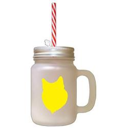 Yellow Finnish Lapphund Silhouette Frosted Glass Mason Jar With Straw