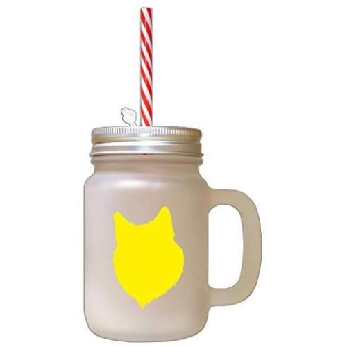 Yellow Finnish Lapphund Silhouette Frosted Glass Mason Jar With Straw