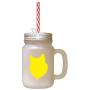 Yellow Finnish Lapphund Silhouette Frosted Glass Mason Jar With Straw