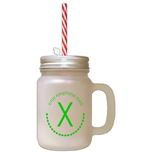 Grünes Alphabet X, X-Röntgen, Xylophon Xoxo Gefrierglas-Glasflasche mit Stroh
