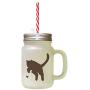 Brown British Shorthair Cat Silhouette #3 Frosted Glass Mason Jar With Straw