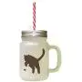 Brown British Shorthair Cat Silhouette #3 Frosted Glass Mason Jar With Straw Brown British Shorthair Cat Silhouette #3 Frosted Glass Mason Jar With Straw