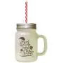 Brown April Showers Bring May Flowers Frosted Glass Mason Jar With Straw