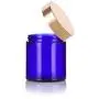 Cobalt Blue Thick Glass Straight Sided Jar with Gold Metal Overshell Lid - 4 oz / 120 ml (6 pack) + Spatulas