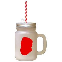 Red Scotish Fold Cat Head Silhouette Frosted Glass Mason Jar With Straw