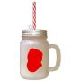Red Scotish Fold Cat Head Silhouette Frosted Glass Mason Jar With Straw
