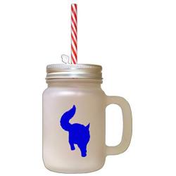 Royal Blue Maine Coon Cat Silhouette #3 Frosted Glass Mason Jar With Straw