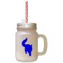 Royal Blue Maine Coon Cat Silhouette #3 Frosted Glass Mason Jar With Straw