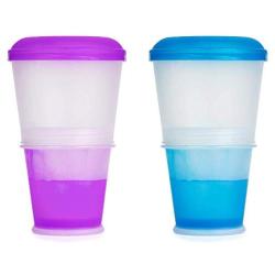 CLM Cereal On the Go Cups - Portable Breakfast Drink Cups with Lid & Foldable Spoon - Breakfast To Go Food Container - Blue (2 Pack Blue/Purple)