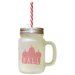Soft Pink Fall Pumkins Frosted Glass Mason Jar With Straw