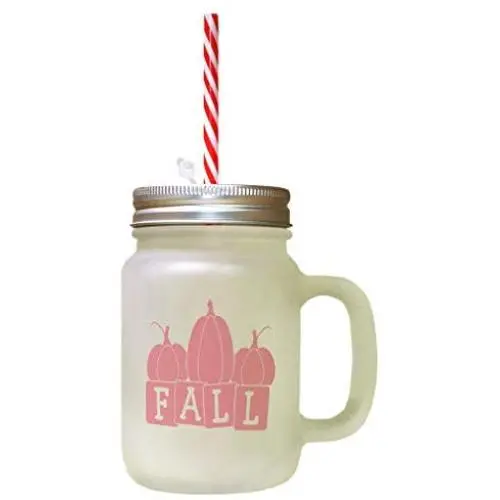 Soft Pink Fall Pumkins Frosted Glass Mason Jar With Straw Soft Pink Fall Pumkins Frosted Glass Mason Jar With Straw