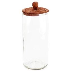 Zanzibar Recycled Wine Bottle Canister with Hand Carved Lid (Clear, 2.50)