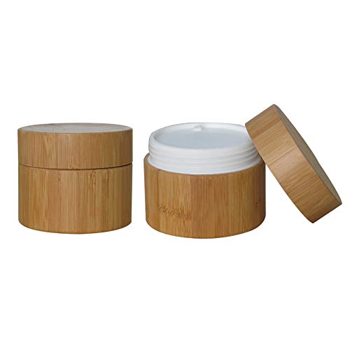 2Pcs 50ml/1.7oz Empty Refillable Cosmetic Jars with Bamboo Shell and Liner Facial Cream Pots Tins Boxes Cases Containers Dispense Sample Bottles for Cosmetic Cream Lotion Storage