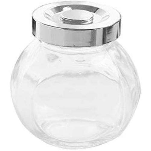 BESTONZON 4Pcs Storage sealed cans in glass with lid round shape clear dry food pantry containers for cereal cookie sugar and flour