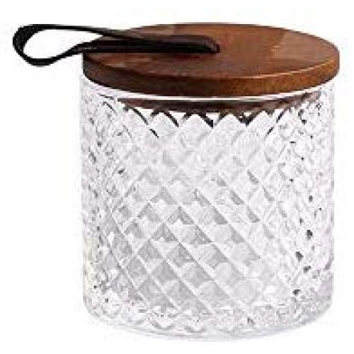 Danmu 1Pc of Lead Free Glass Jars Food Storage Jars with Natural Wood Lid Candy Cookie Jar Jewelry Box Buffet Jar Biscuit Container (S 300ML)
